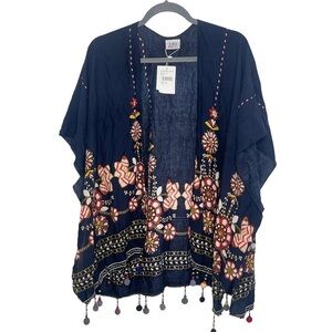 Lulls Boutique by Bindya Navy Pom Pom Kimono OS NWT